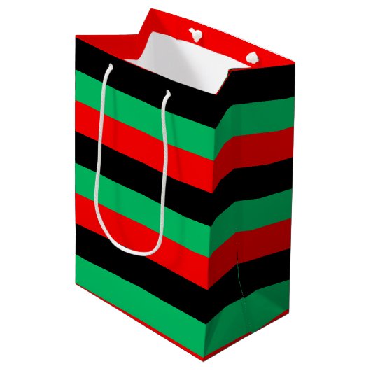 Kwanzaa Red Black Green Stripes Mittlere Geschenktüte (Vorderseite Schrägansicht)