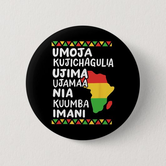 Kwanzaa Seven Principles African Map Black Pride Button (Vorderseite)
