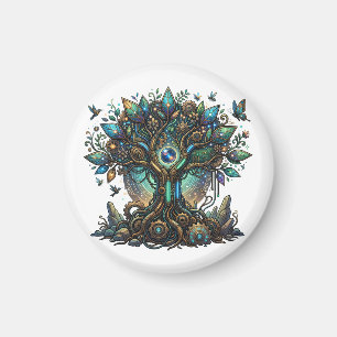 Kybernetischer Baum des Lebens Kosmischer Steampun Magnet