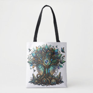 Kybernetischer Baum des Lebens Kosmischer Steampun Tasche
