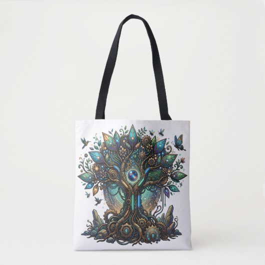 Kybernetischer Baum des Lebens Kosmischer Steampun Tasche (Vorderseite)