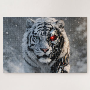 Kybernetischer weißer Tiger Science-Fiction-Puzzle Puzzle