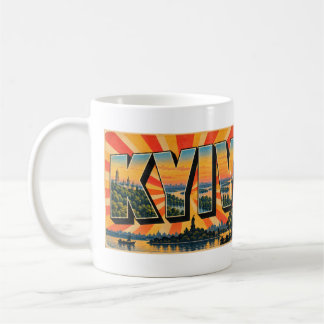 Kyiv Dnjepr-Hügel-Wälder Vintage-Reise-Kunst Kaffeetasse