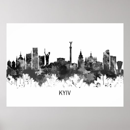 Kyiv Ukraine Skyline BW Poster (Vorne)