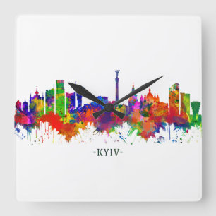 Kyiv Ukraine Skyline Quadratische Wanduhr