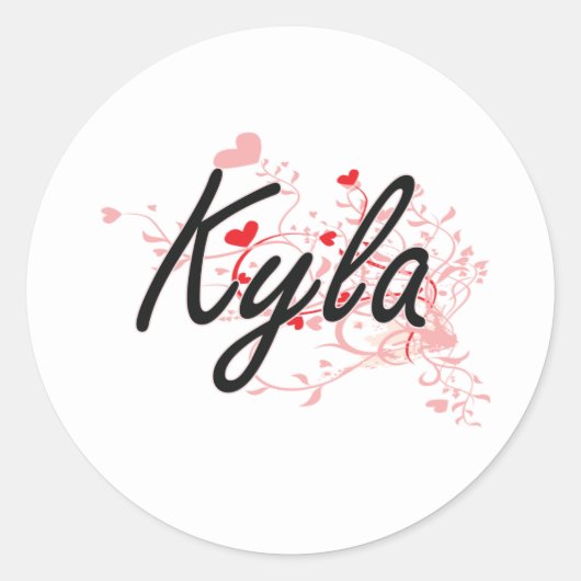 Kyla Artistic Name Design with Hearts Runder Aufkleber (Vorderseite)