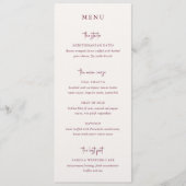 Kylee Burgundy Traditionelle Elegante Hochzeit Menükarte (Vorderseite)