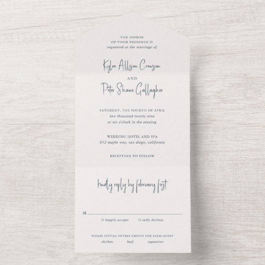 Kylee Gray Traditional Elegant Wedding All In One Einladung (Innen Boden)