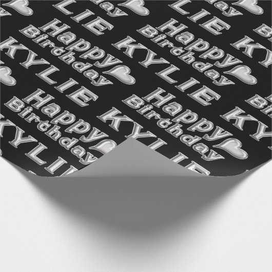 Kylie Happy Birthday silver black Geschenk papier Geschenkpapier (Ecke)