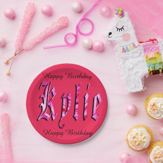 Kylie, Name, Logo, Pink Paper Party Plate. Pappteller (Party)