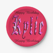 Kylie, Name, Logo, Pink Paper Party Plate. Pappteller (Vorderseite)