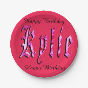 Kylie, Name, Logo, Pink Paper Party Plate. Pappteller
