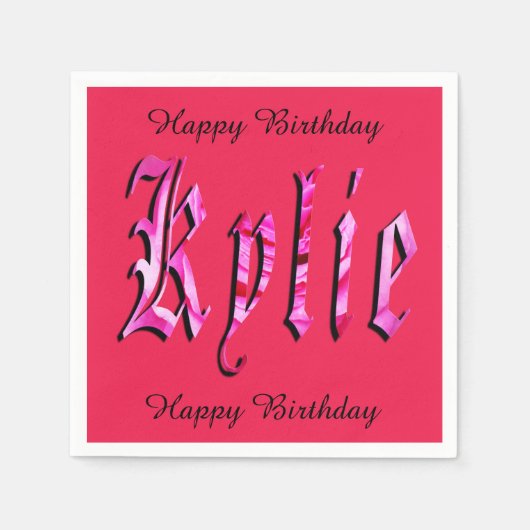 Kylie, Name, Logo, rosa Papier Geburtstag Napkins Serviette (Vorderseite)