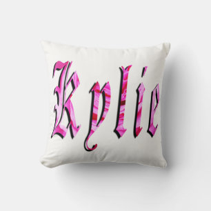 Kylie, Name, Logo, weißes Kissen. Kissen
