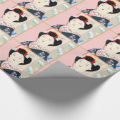 Kyoto-Brokat, vier Blätter - Winterjapanerdame Geschenkpapier (Ecke)