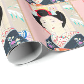 Kyoto-Brokat, vier Blätter - Winterjapanerdame Geschenkpapier (Rolleneckpunkt)