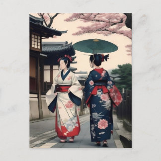 Kyoto-Frühlingsbummel-Postkarte – Kimono-Szene Postkarte