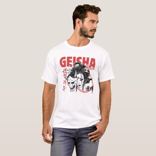 Kyoto Geisha x Oni Mask - Japanischer Fusion Stree T-Shirt (Vorne ganz)