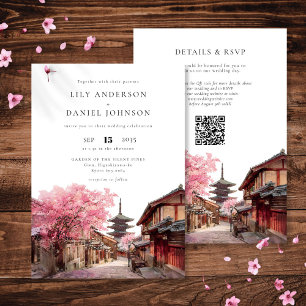 Kyoto Japan Aquarell QR Code Hochzeit Einladung
