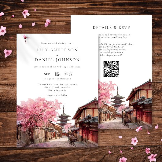 Kyoto Japan Aquarell QR Code Hochzeit Einladung