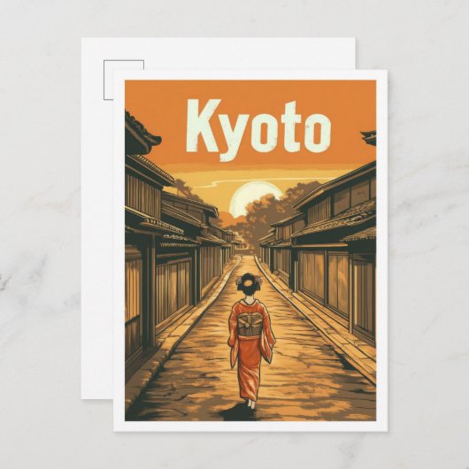 Kyōto Japan Art Vintage Reise Illustration Postkarte (Vorne/Hinten)