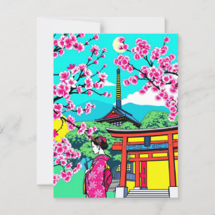 Kyōto, Japan Cherry Blossom Geisha Art Travel Postkarte