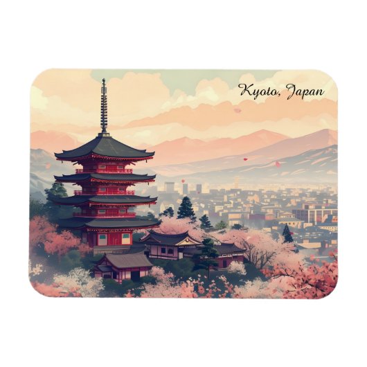 Kyoto Japan Cherry Blossom Temple Art – Sapura Magnet (Horizontal)