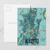 Kyoto Japan City Map Aquamarin Postkarte (Vorne/Hinten)