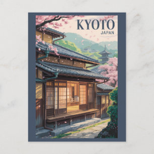 Kyoto Japan Haus Illustration Reise Kunst Vintage Postkarte