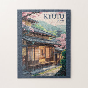 Kyoto Japan Haus Illustration Reise Kunst Vintage Puzzle