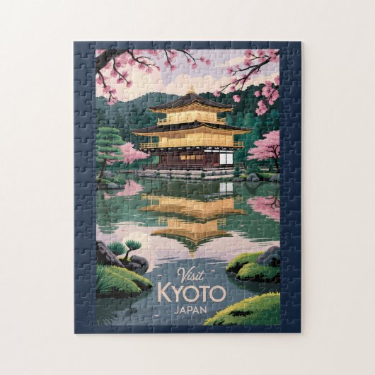 Kyoto Japan Kinkaku-ji Illustration Travel Art Vin Puzzle (Vertikal)