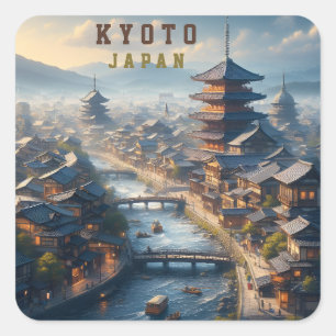 Kyoto Japan Landschaft Reise Vintage Quadratischer Aufkleber