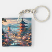 Kyōto Japan Landschaftsreise Vintag Schlüsselanhänger (Rückseite)