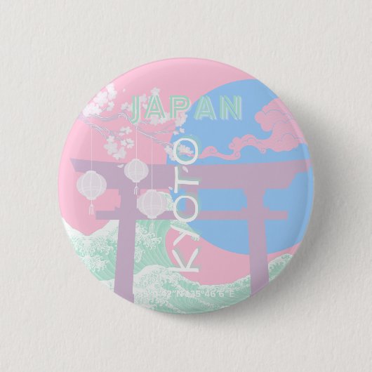 Kyōto Japan Reisekunst, rosa Preppy Art Button (Vorderseite)