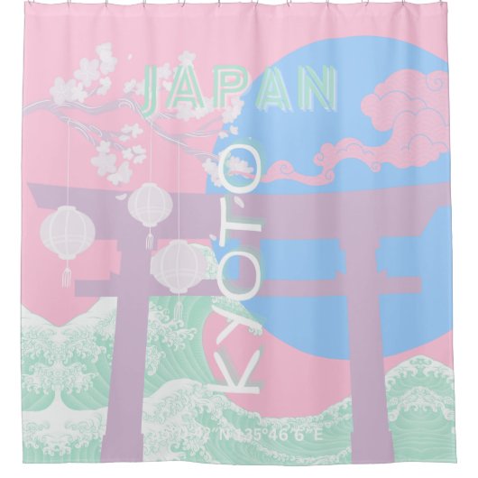 Kyōto Japan Reisekunst, rosa Preppy Art Duschvorhang (Vorderseite)