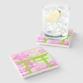 Kyōto Japan Reisekunst, rosa Reisekunst Steinuntersetzer (Seitenansicht)