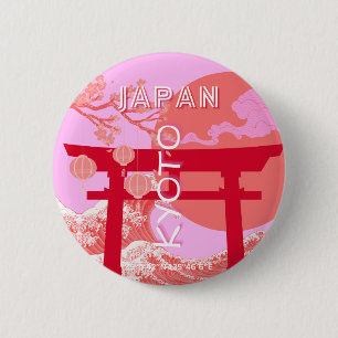 Kyōto Japan Reisekunst, rosa Retro Art Button