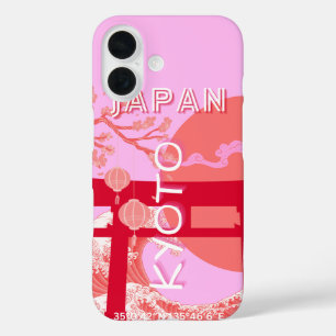 Kyōto Japan Reisekunst, rosa Retro Art iPhone 16 Hülle