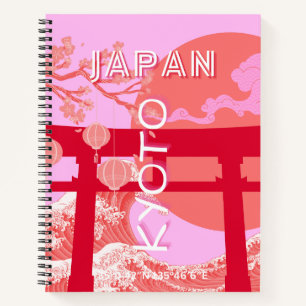 Kyōto Japan Reisekunst, rosa Retro Art Notizblock