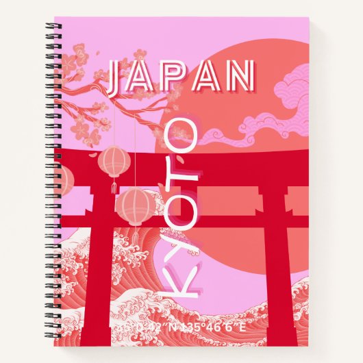 Kyōto Japan Reisekunst, rosa Retro Art Notizblock (Vorderseite)