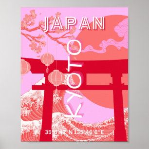 Kyōto Japan Reisekunst, rosa Retro Art Poster