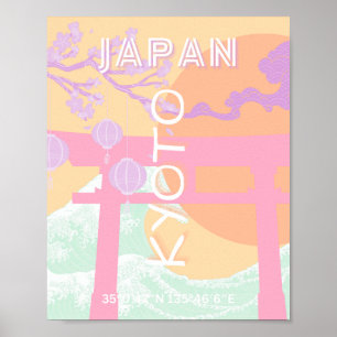 Kyoto Japan Reisen Kunst, Orange Pastel Art Poster