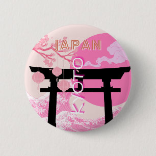 Kyōto Japan Rosa Reisekunst Button