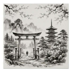 Kyoto Japan Tusche-Landschaft Poster