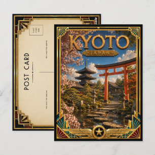 Kyoto Japan Vintage Tempel & Shrein Art Deco Postkarte
