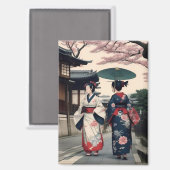 Kyoto Kimono Spring Walk Magnet (Vorderseite/Rückseite)