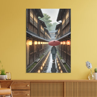 Kyōto Lantern Rain - Ghibli-Inspirierte Kunstdruck Leinwanddruck