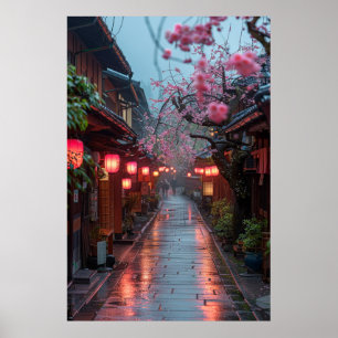 Kyoto-Straße bei Dämmerung – Laternen Japanische K Poster