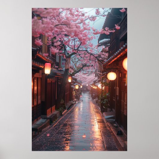 Kyoto Street at Dusk – Lantern Japanese Art Poster (Vorne)