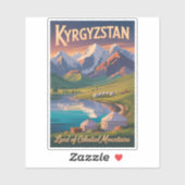 Kyrgyzstan Mountains Illustration Travel Art Vinta Aufkleber (Blatt)